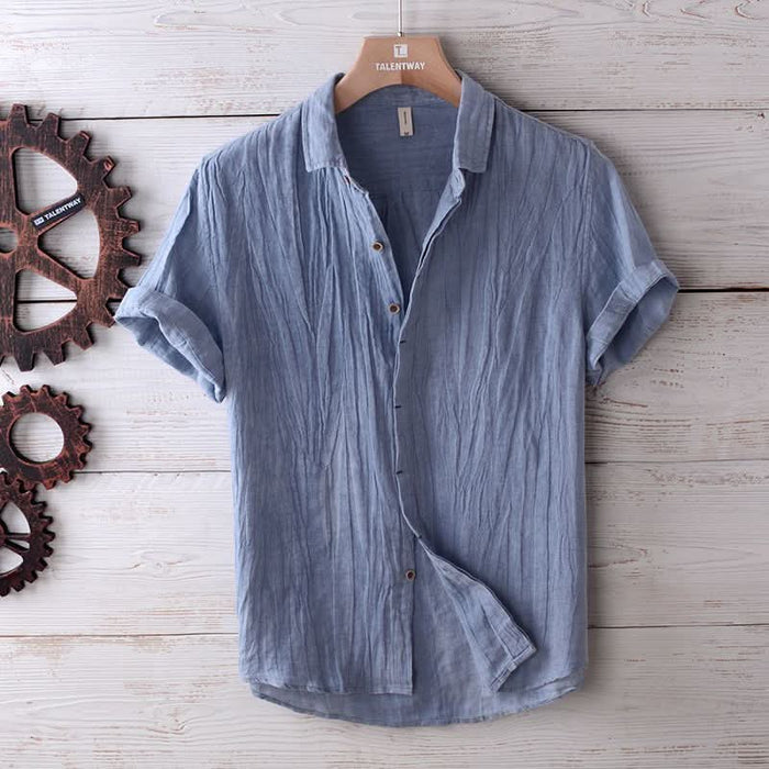 Men's Retro Distressed Solid Color Linen Shirt