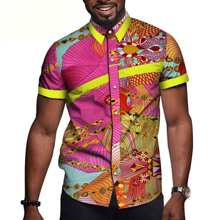 Men's Short Sleeve Button-Down Shirt with Organic Designs