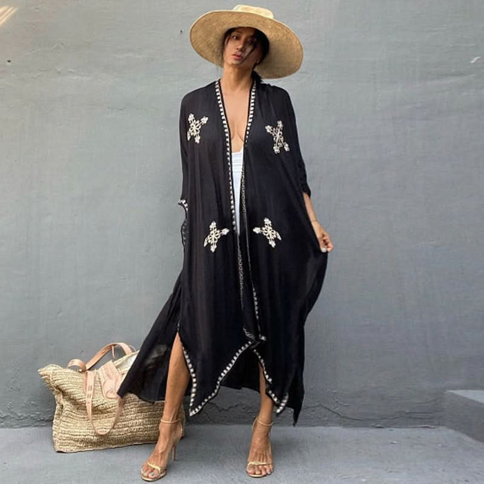 Rayon Embroidered Sun Protection Cardigan Beach Cover-Up