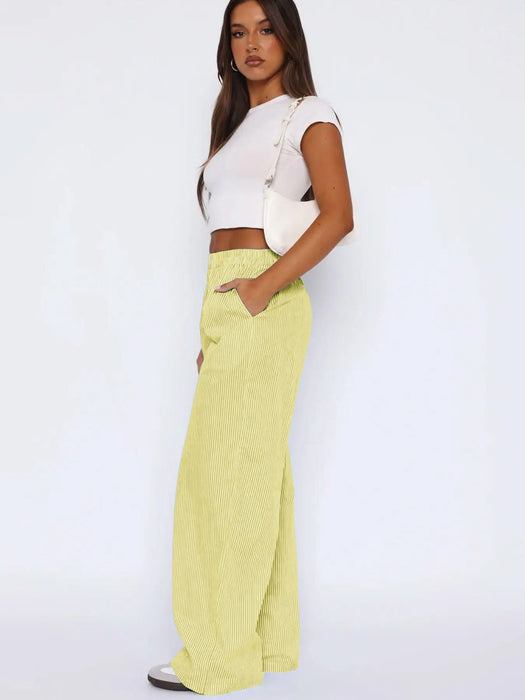 Wide Leg Casual Striped Trousers