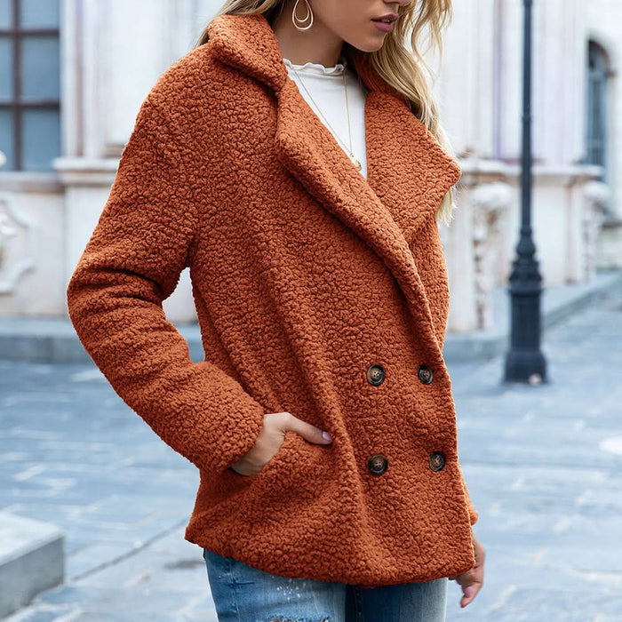 Women's Loose Lapel Fluffy Winter Button-Up Coat