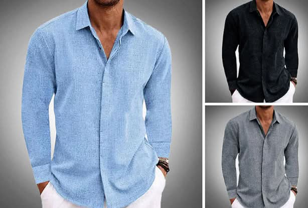 Men's Long Sleeve Solid Color Cotton Linen Undershirt