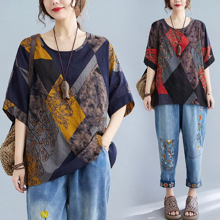 Women's Stylish Loose Round Neck Printed Short-Sleeve T-Shirt