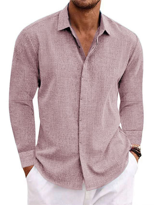 Men's Long Sleeve Solid Color Cotton Linen Undershirt