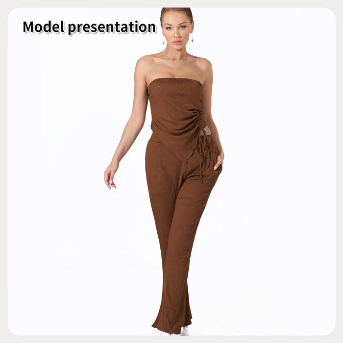 Strapless Slim and Flared Top and Pants Set