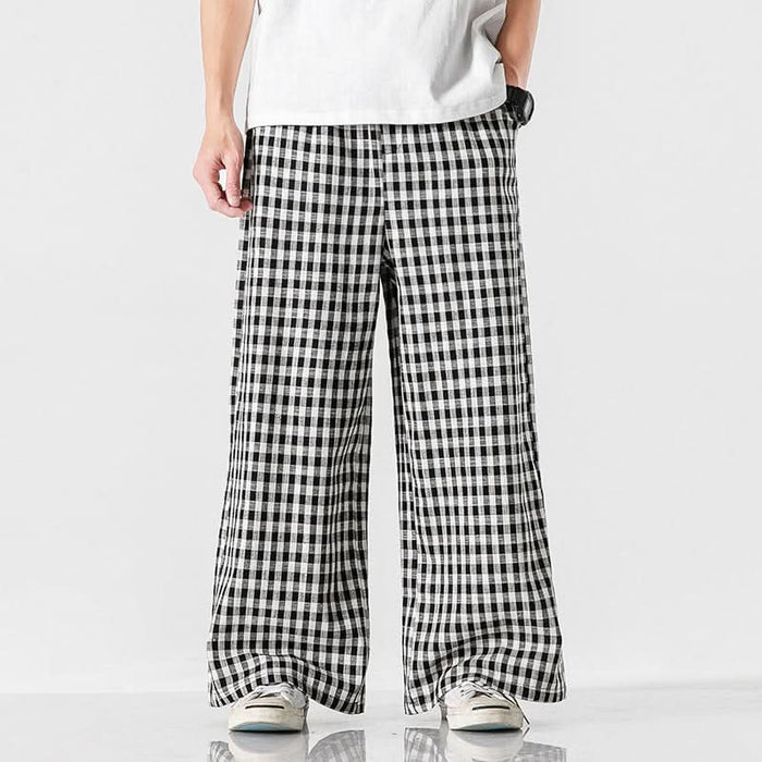 Summer Plus Size Style Cotton Linen Plaid Pants