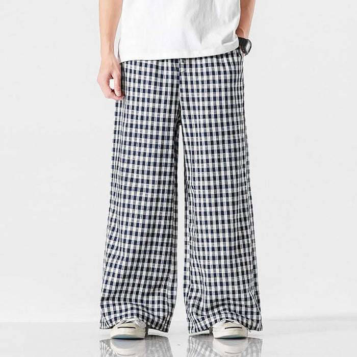 Summer Plus Size Style Cotton Linen Plaid Pants