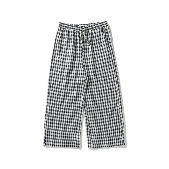 Summer Plus Size Style Cotton Linen Plaid Pants