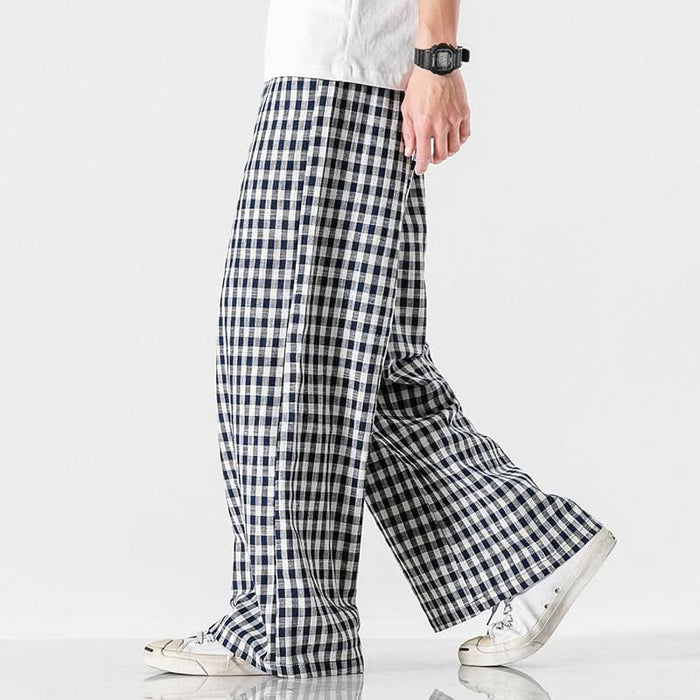 Summer Plus Size Style Cotton Linen Plaid Pants