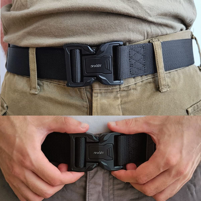 Men's Tactical Military Belt with Quick Release Button Buckle