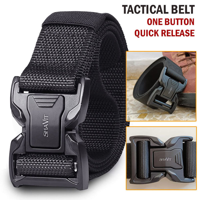 Men's Tactical Military Belt with Quick Release Button Buckle