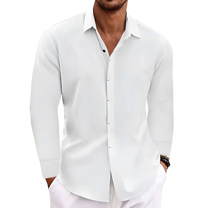 Men's Long Sleeve Solid Color Cotton Linen Undershirt