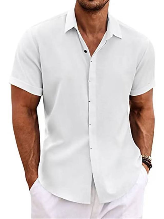 Men's Loose Fit Solid Color Linen Short Sleeve T-Shirt