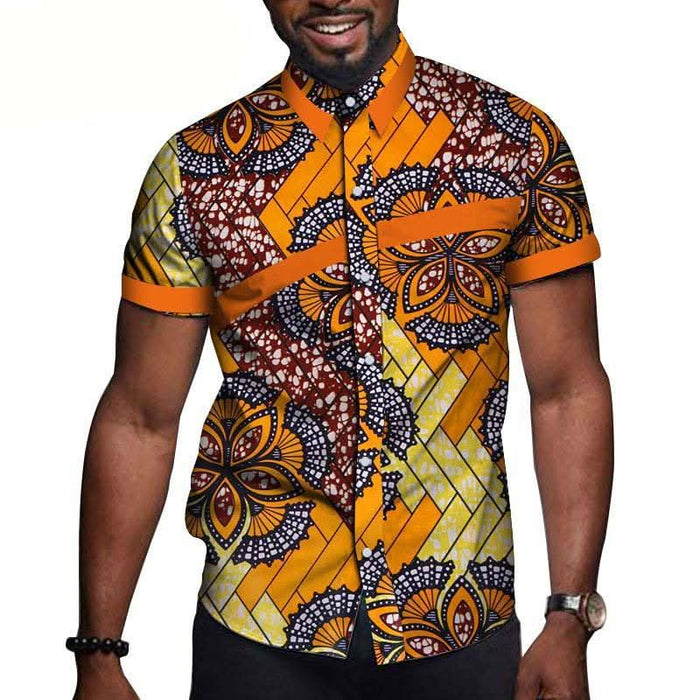 Men's Short Sleeve Button-Down Shirt with Organic Designs