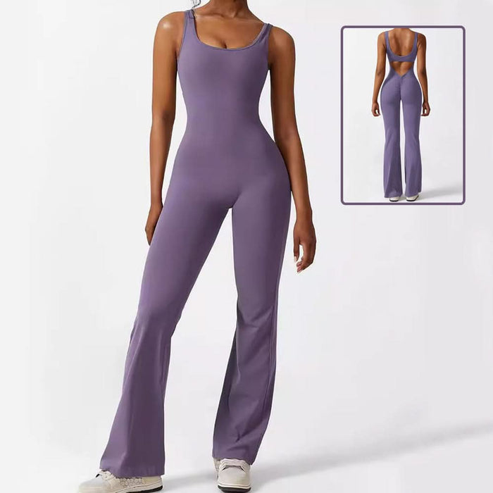 Women's Sleeveless Flare Jumpsuit for Fitness and Yoga