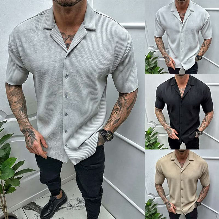 Men's Solid Color Short Sleeve Cardigan Shirt