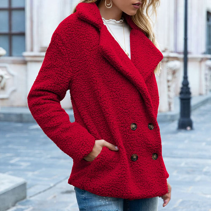 Women's Loose Lapel Fluffy Winter Button-Up Coat