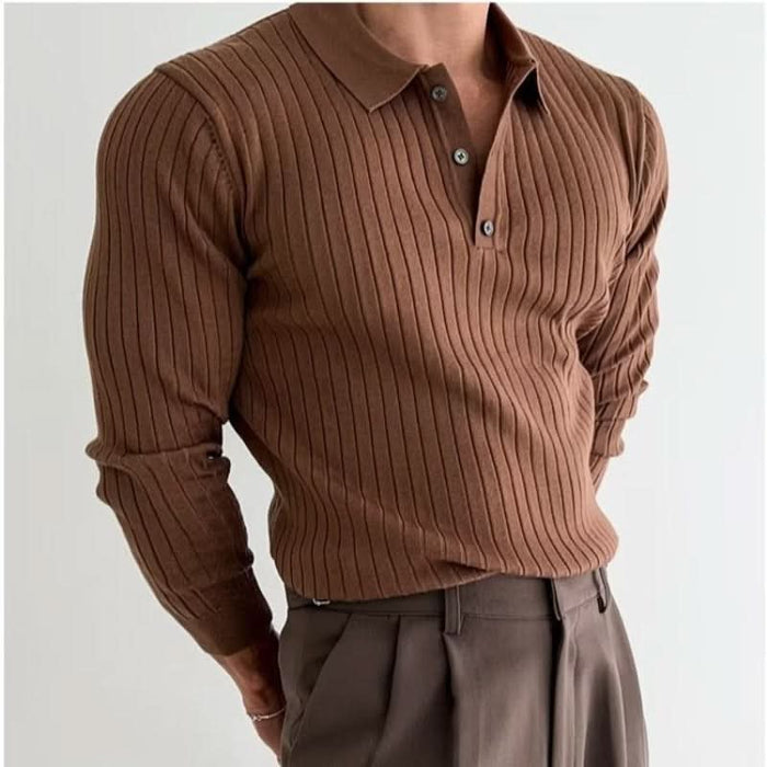 Men's Slim Fit Long Sleeve Lapel Polo Shirt