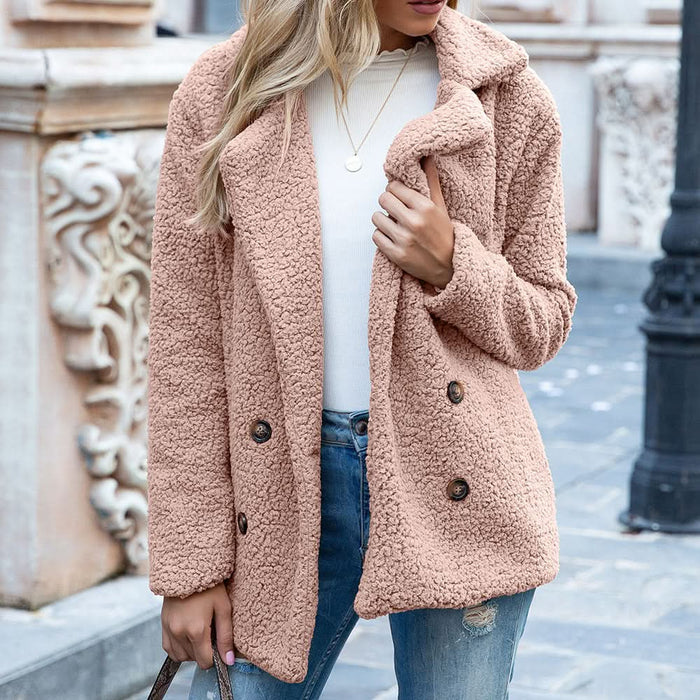 Women's Loose Lapel Fluffy Winter Button-Up Coat