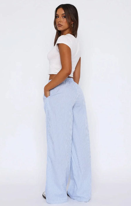 Wide Leg Casual Striped Trousers