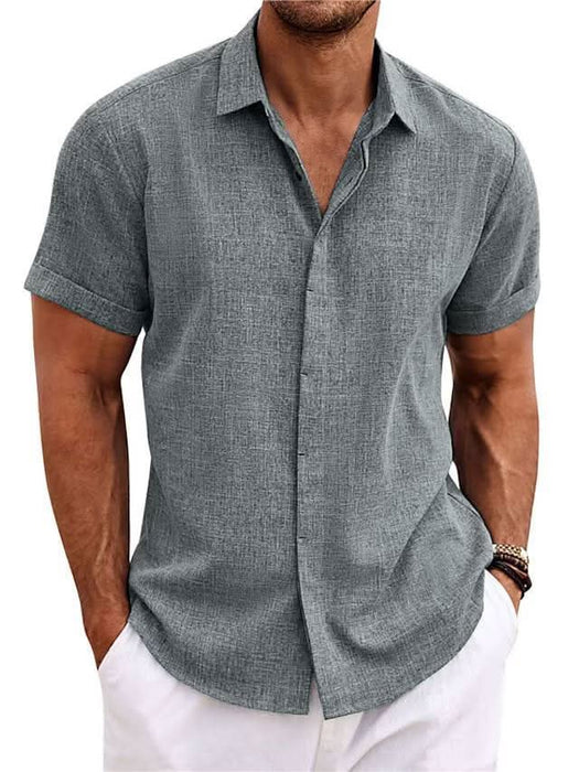 Men's Loose Fit Solid Color Linen Short Sleeve T-Shirt