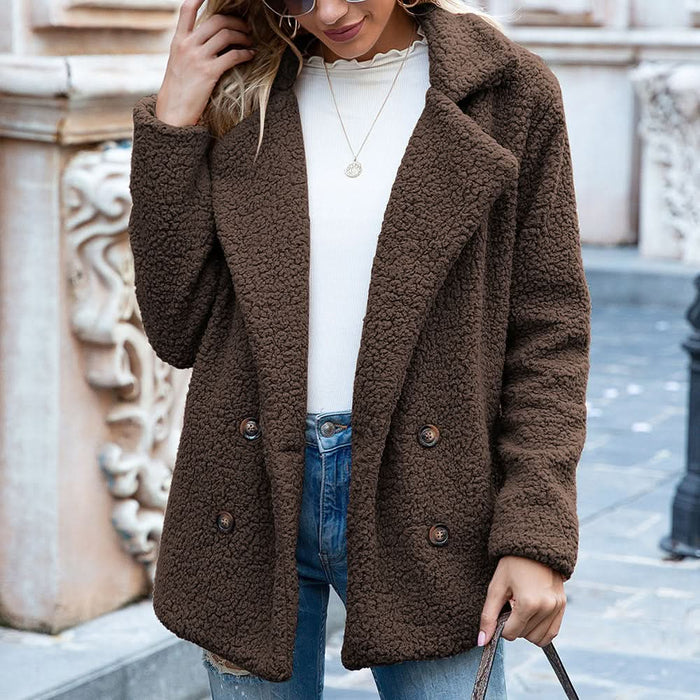 Women's Loose Lapel Fluffy Winter Button-Up Coat