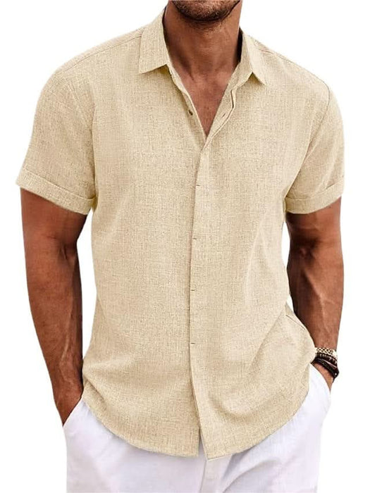 Men's Loose Fit Solid Color Linen Short Sleeve T-Shirt