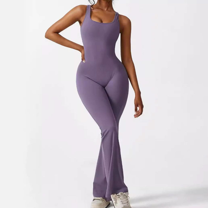 Women's Sleeveless Flare Jumpsuit for Fitness and Yoga