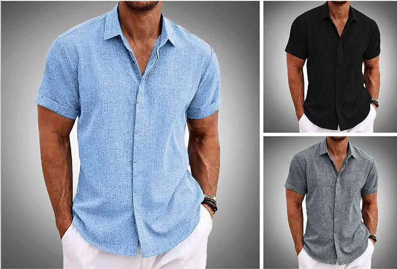 Men's Loose Fit Solid Color Linen Short Sleeve T-Shirt