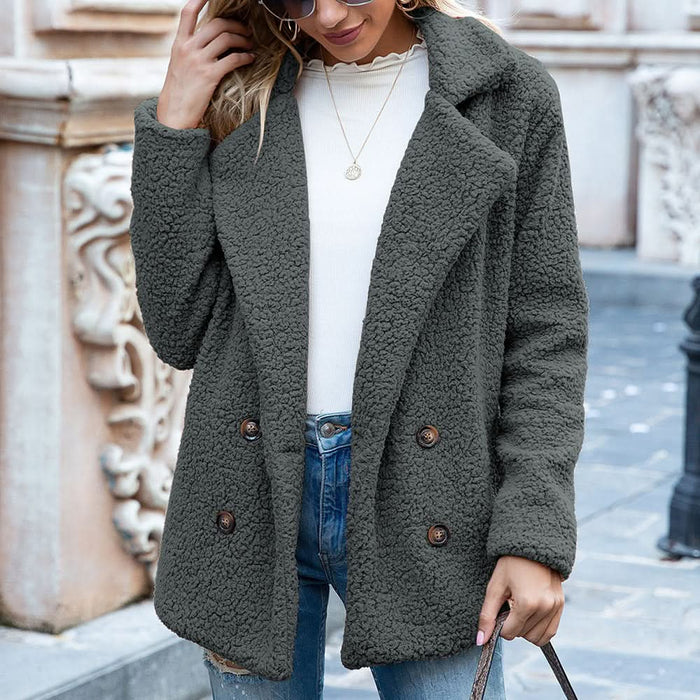 Women's Loose Lapel Fluffy Winter Button-Up Coat