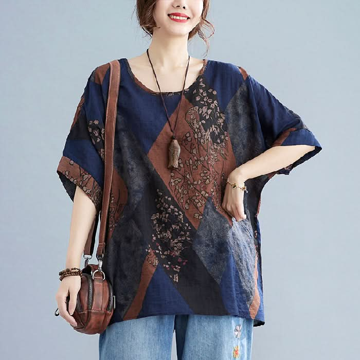 Women's Stylish Loose Round Neck Printed Short-Sleeve T-Shirt