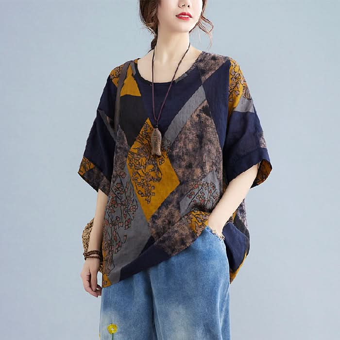 Women's Stylish Loose Round Neck Printed Short-Sleeve T-Shirt