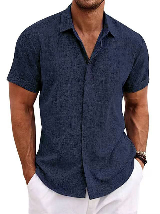 Men's Loose Fit Solid Color Linen Short Sleeve T-Shirt