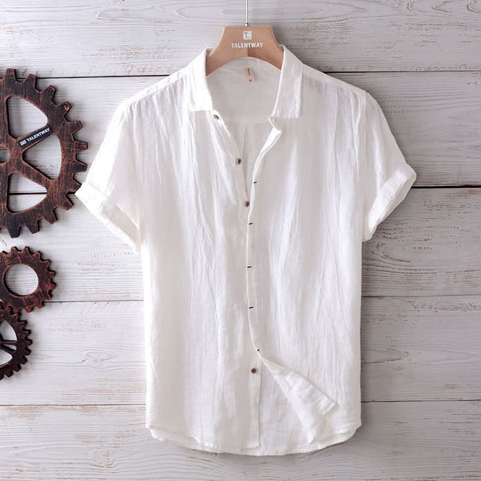 Men's Retro Distressed Solid Color Linen Shirt