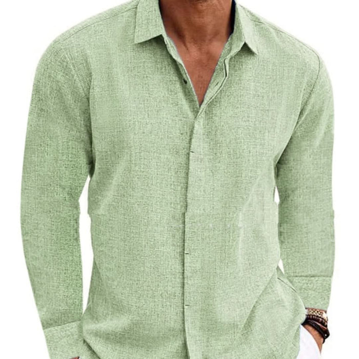 Men's Long Sleeve Solid Color Cotton Linen Undershirt