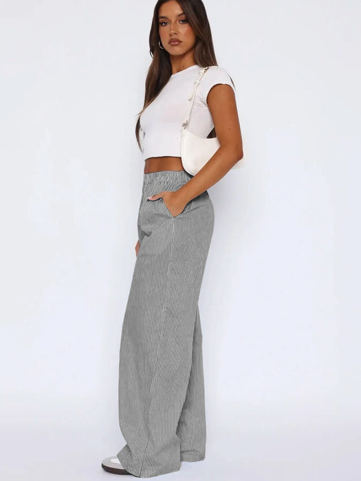 Wide Leg Casual Striped Trousers