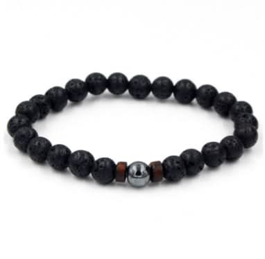 Men's Black Volcanic Stone Bracelet