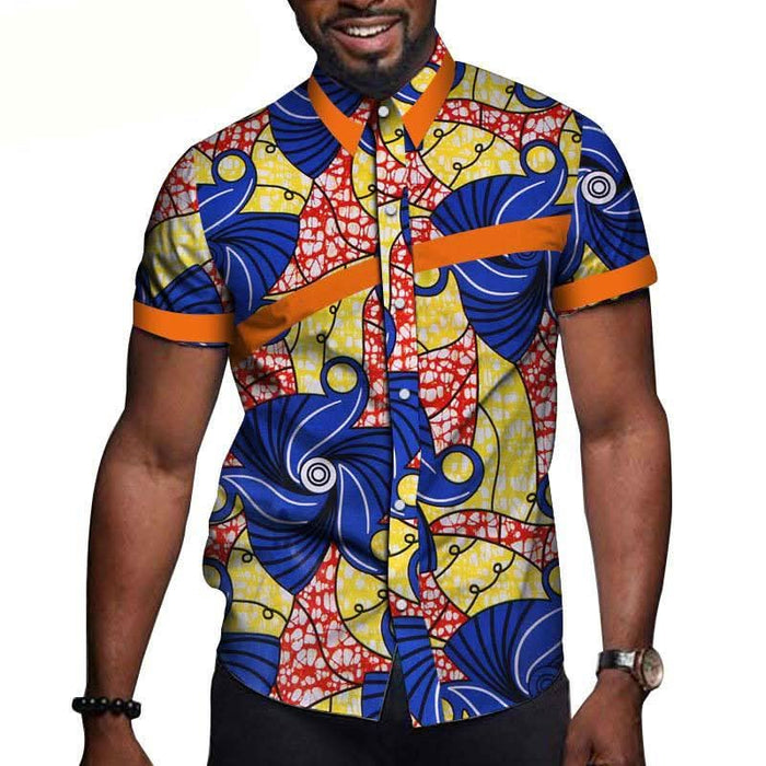 Men's Short Sleeve Button-Down Shirt with Organic Designs