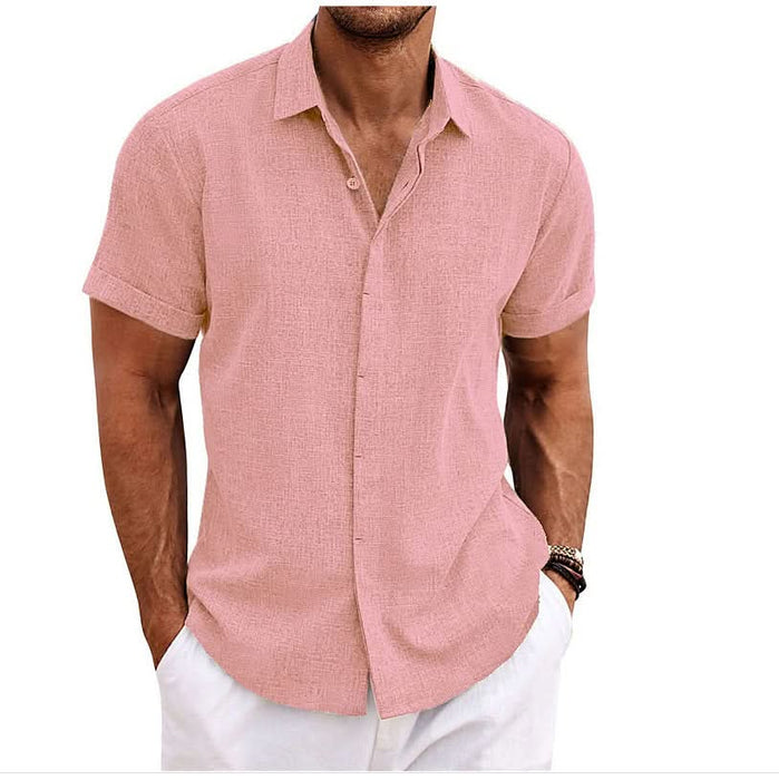 Men's Loose Fit Solid Color Linen Short Sleeve T-Shirt