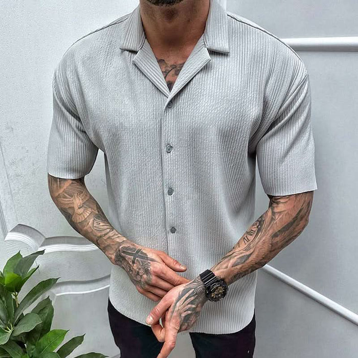 Men's Solid Color Short Sleeve Cardigan Shirt