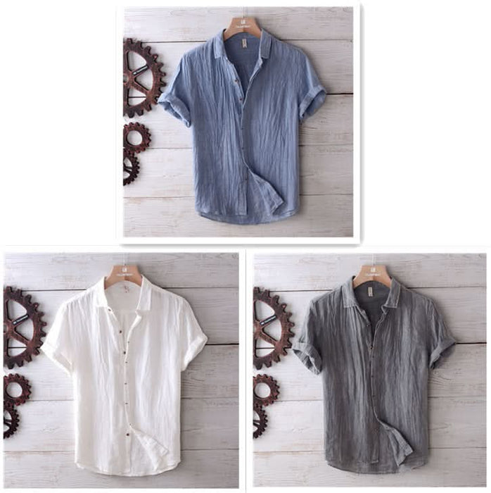 Men's Retro Distressed Solid Color Linen Shirt