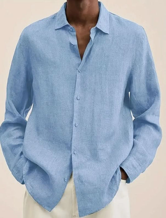 Men's Casual Solid Color Long Sleeve Collar Shirt