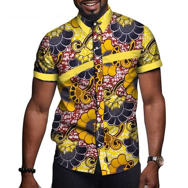 Men's Short Sleeve Button-Down Shirt with Organic Designs