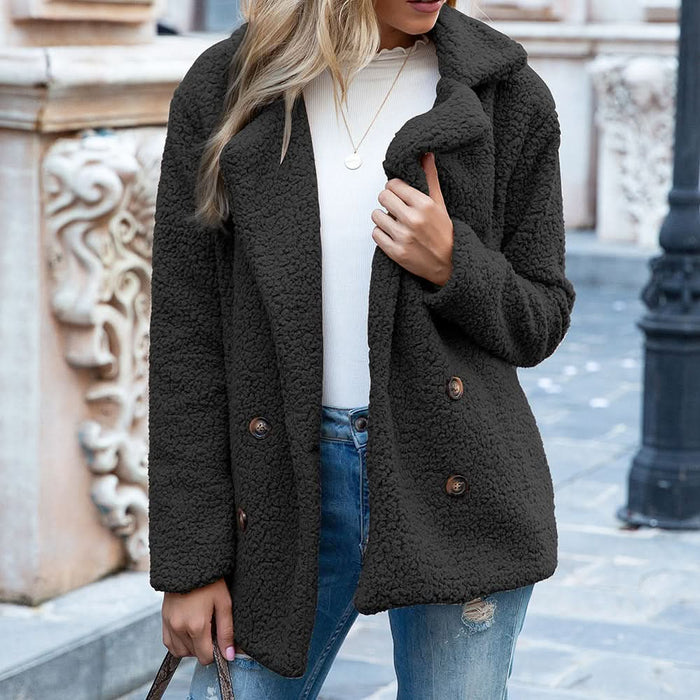 Women's Loose Lapel Fluffy Winter Button-Up Coat