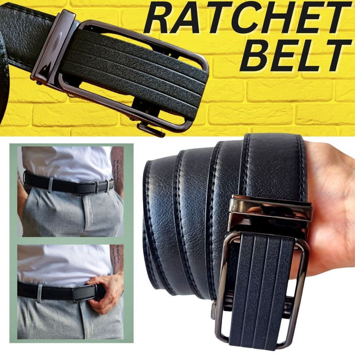 Men's Leather Ratchet Belt with Slide Buckle