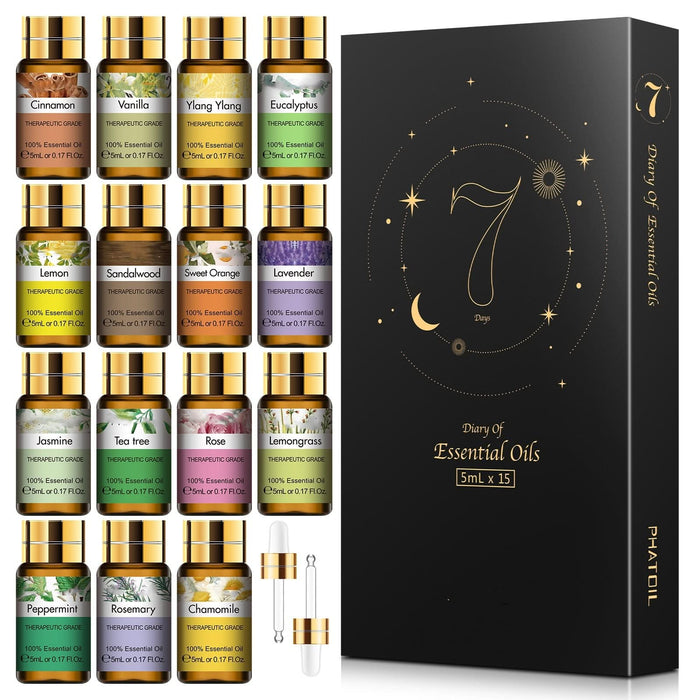 Pure Essential Oils 15-Piece Gift Set - Natural Plant Aromas