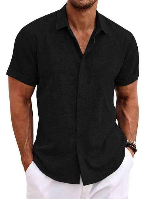 Men's Loose Fit Solid Color Linen Short Sleeve T-Shirt