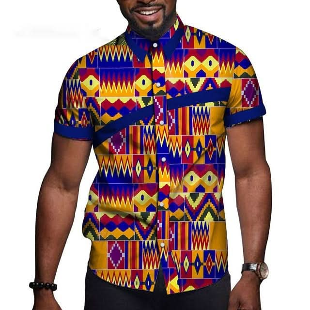 Men's Short Sleeve Button-Down Shirt with Organic Designs