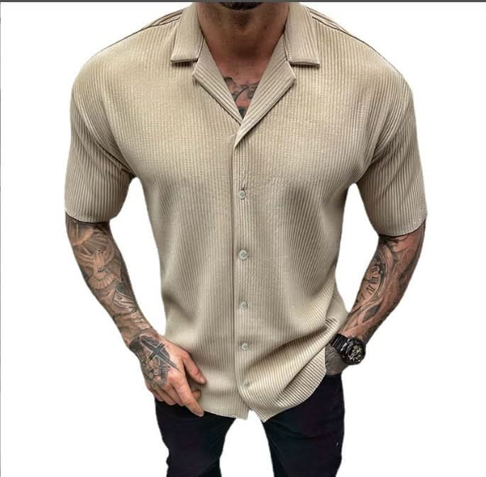 Men's Solid Color Short Sleeve Cardigan Shirt