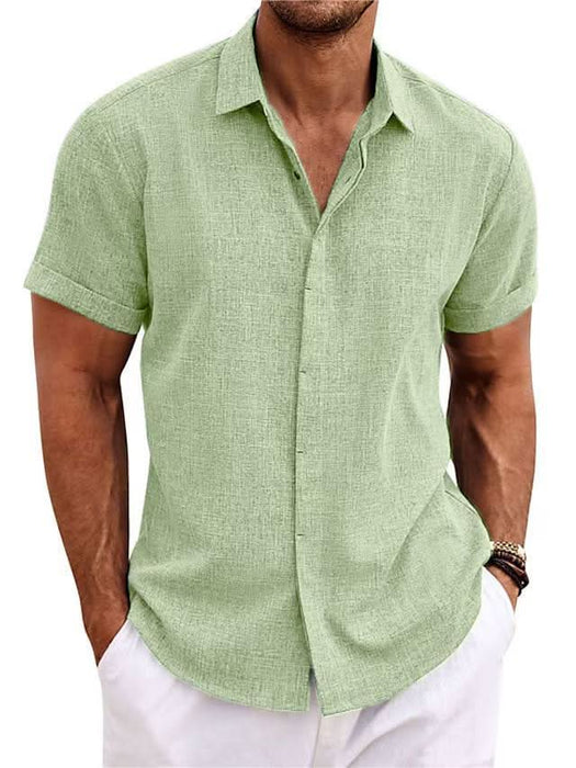 Men's Loose Fit Solid Color Linen Short Sleeve T-Shirt